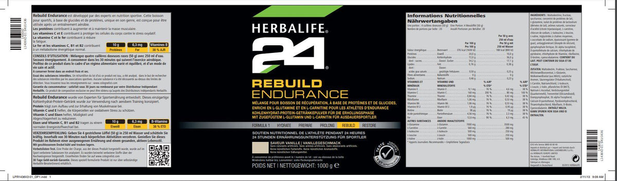 HERBALIFE - H24 Rebuild Endurance Vanille 1000g